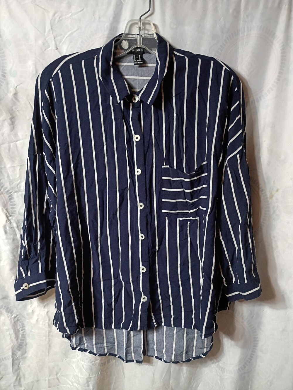 Forever 21 Navy and White Striped Relaxed Button-Down Shirt